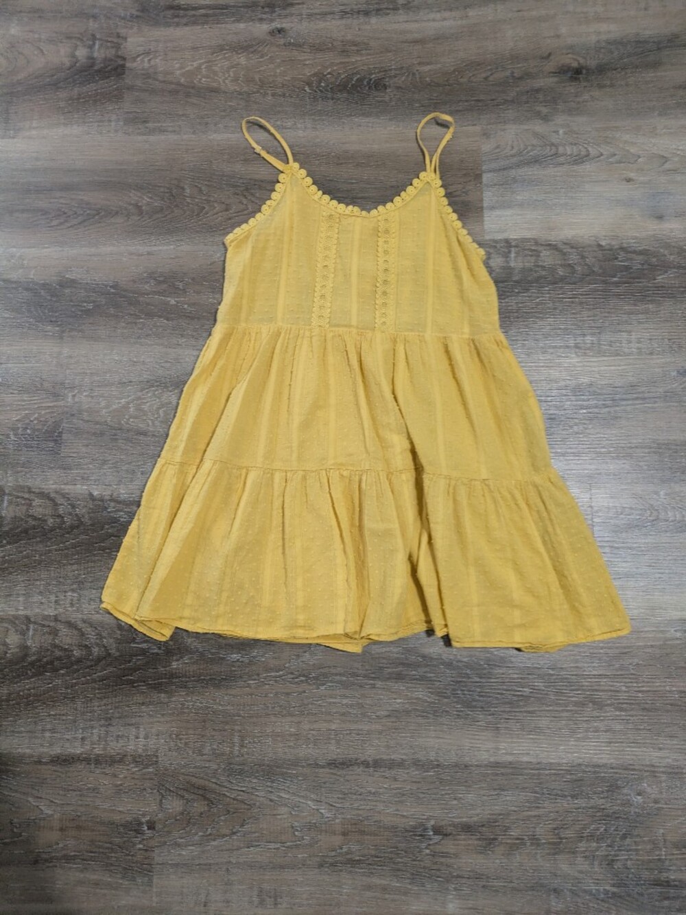Altar'd State Yellow Tiered Eyelet Mini Dress